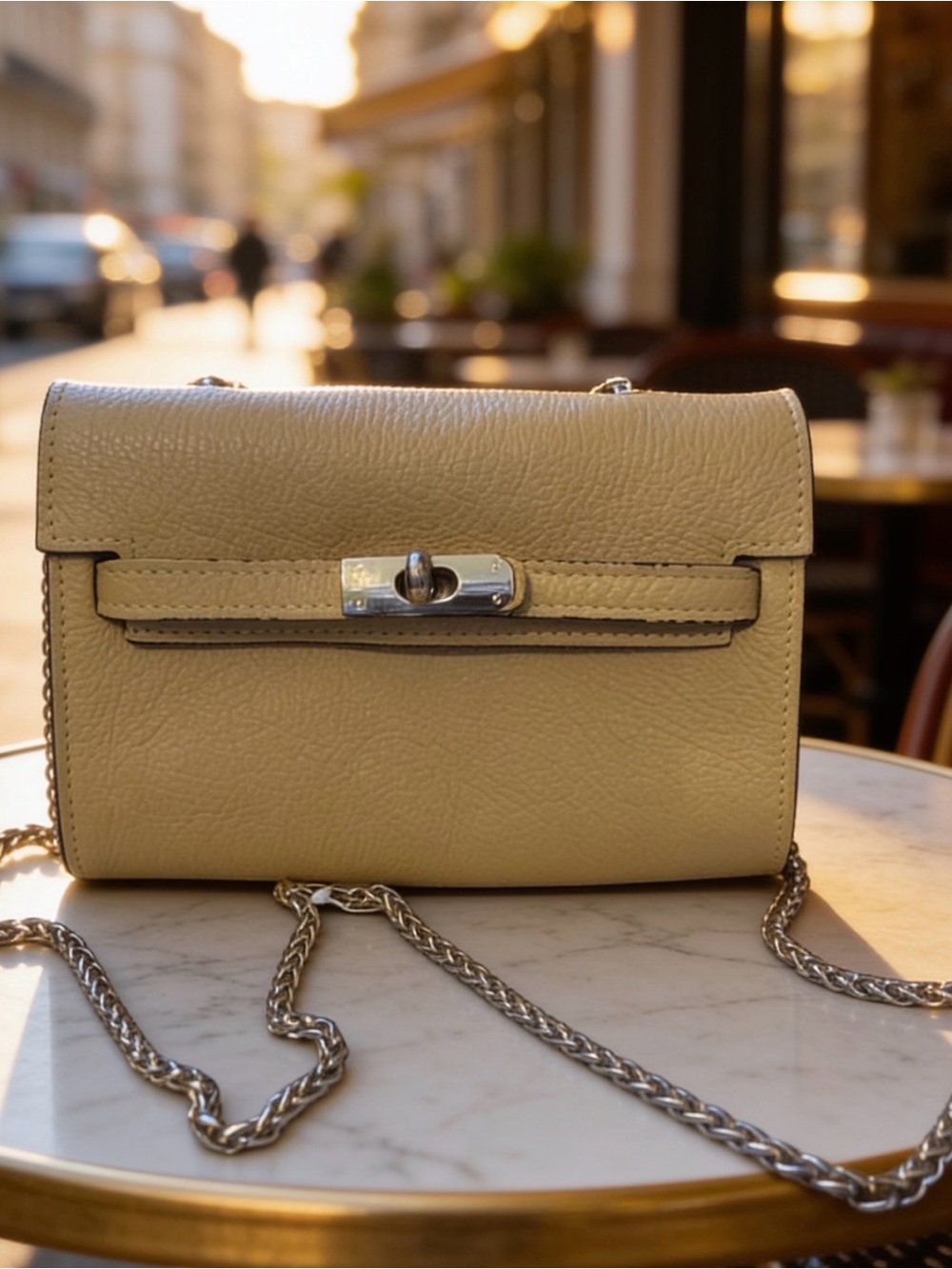 Yellow Leather Chain Strap Crossbody Bag